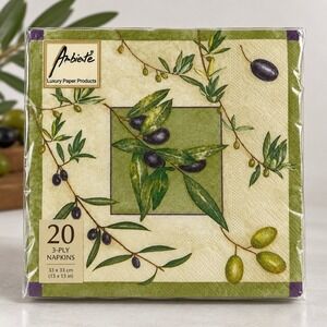 Ambiente Tuscan Olive Branch Paper Napkins 20ct 3-Ply Mediterranean Made Holland